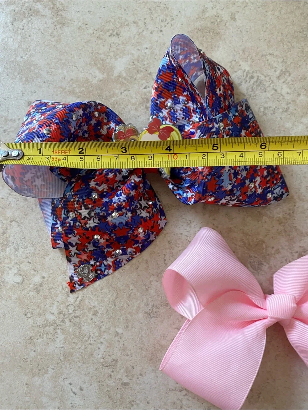 Bundle of 2 Large Red, White Blue Stars Girl Hairbow, and a Pretty Pink Bow